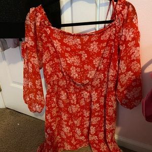 Red Floral long sleeve dress